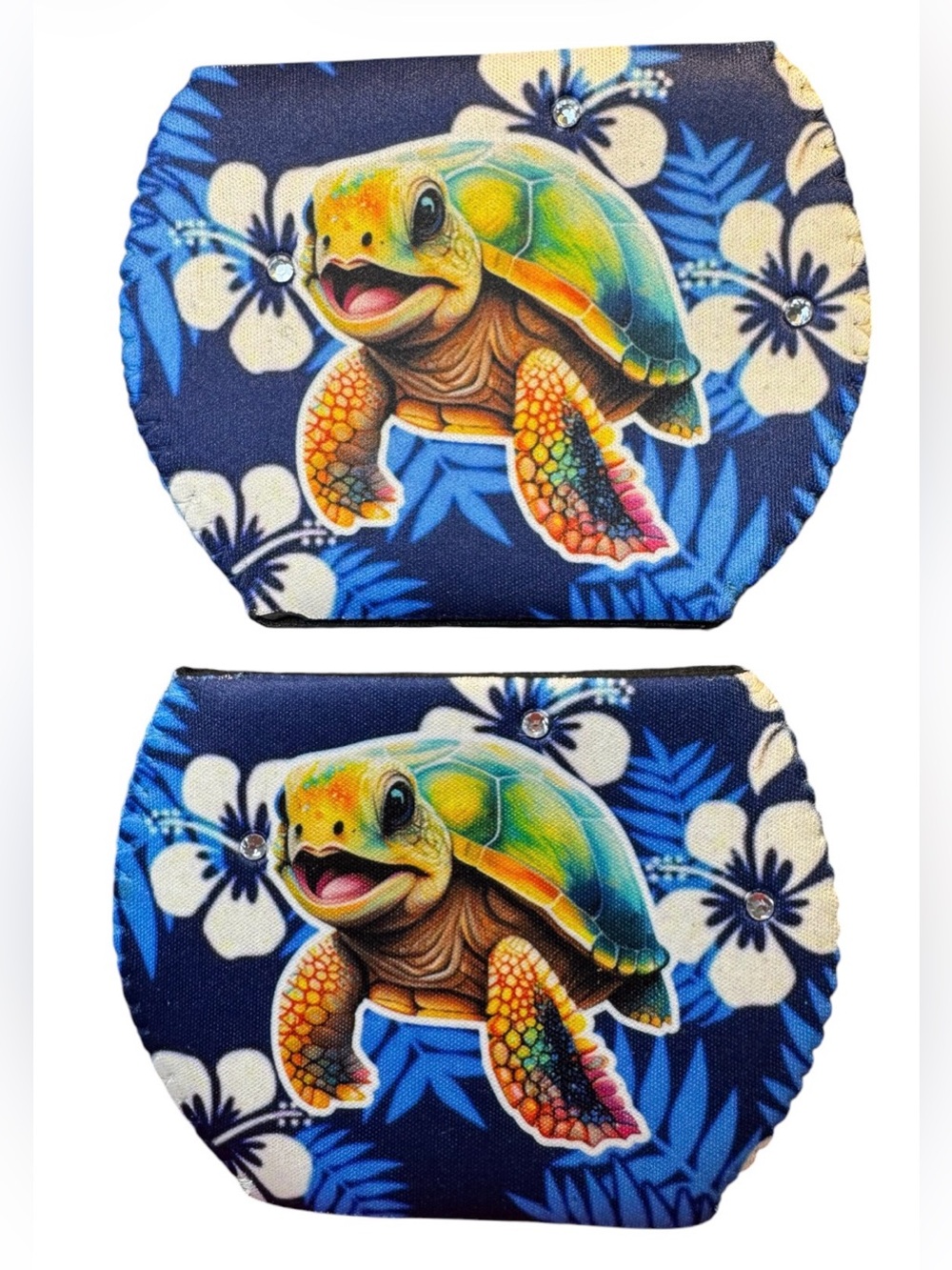 Sea Turtle Blue Hibiscus Set Of 2 Wine Glass Koozie Coolers Neoprene New